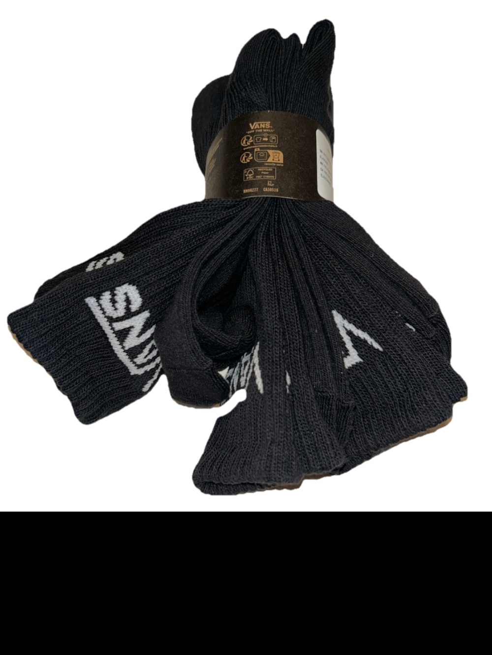 Vans Off The Wall Crew Socks 3 Pair Men 9.5-13 Black w White Logo Skate Ride NEW - Picture 7 of 12
